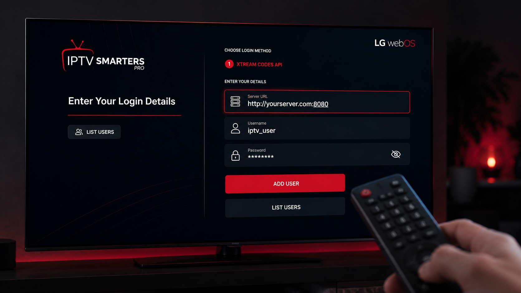 Smart IPTV einrichten auf LG webOS – Eingabe der Xtream Codes in der App