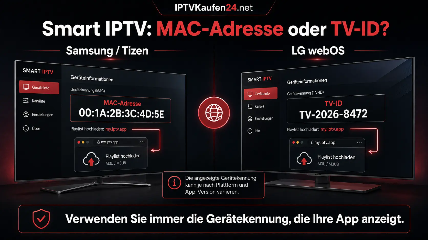 Smart IPTV MAC-Adresse oder TV-ID finden – Samsung Tizen und LG webOS